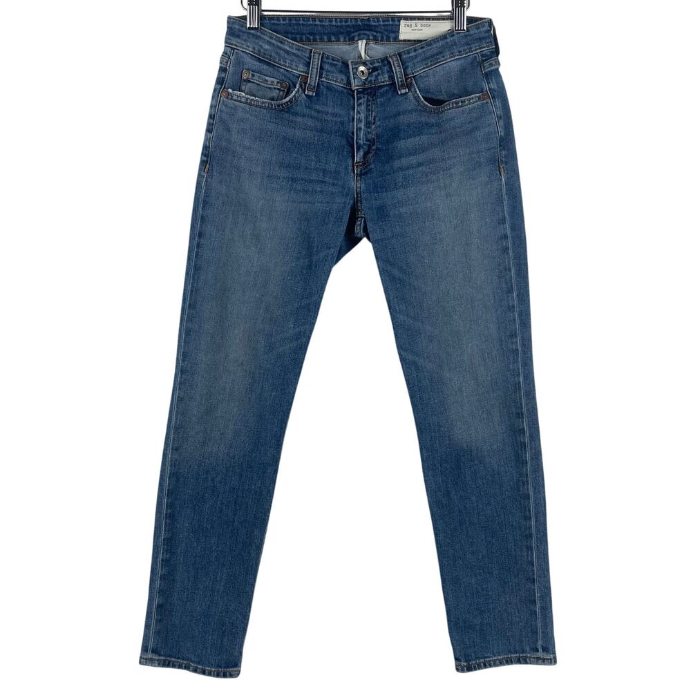 rag & bone Womens Dre Low-Rise Slim Boyfriend Jeans 24 Julienne Blue Raw Hem